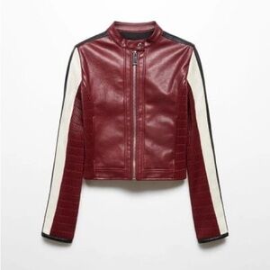 Mango Women's Burgundy Motorcycle Jacket